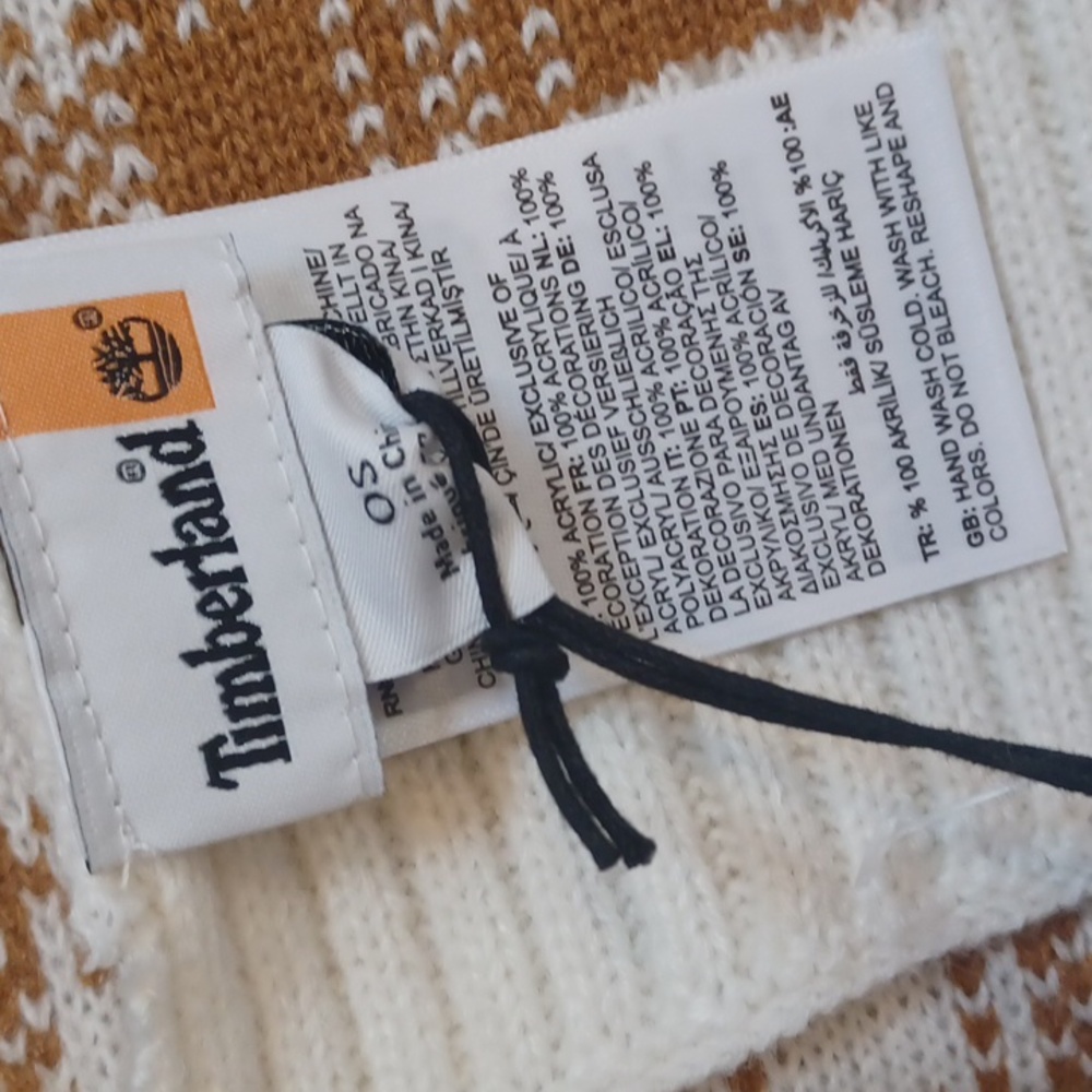 NWT Timberland Cream/Coppery Camel Tan Stylish Plaid Unisex Scarf - Picture 5 of 7